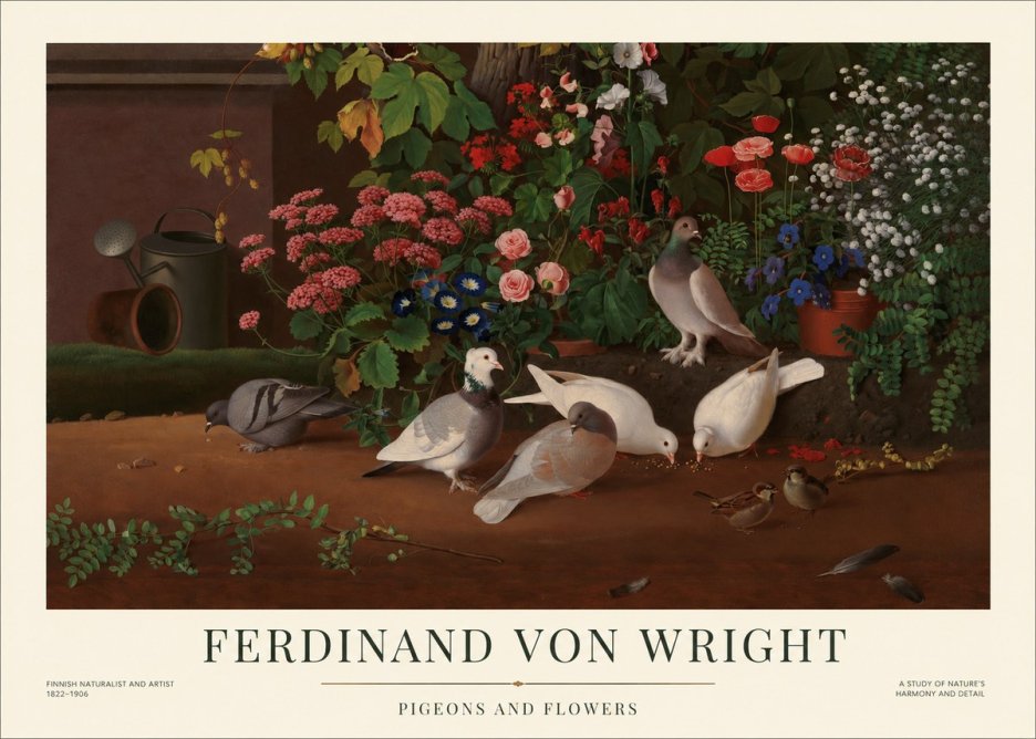 Ferdinand von Wright Pigeons and Flowers No1 - Juliste