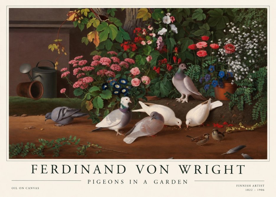 Ferdinand von Wright Pigeons and Flowers No2 - Juliste