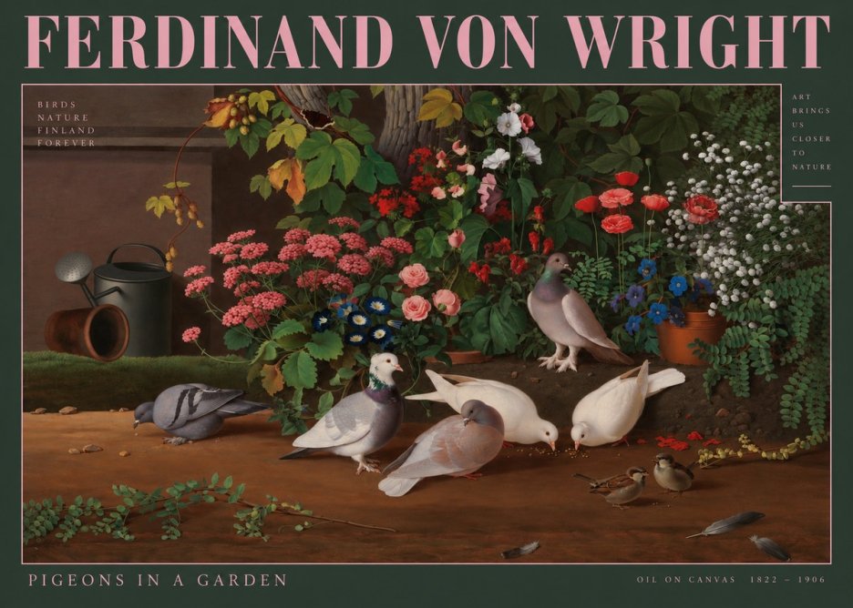 Ferdinand von Wright Pigeons and Flowers No3 - Juliste