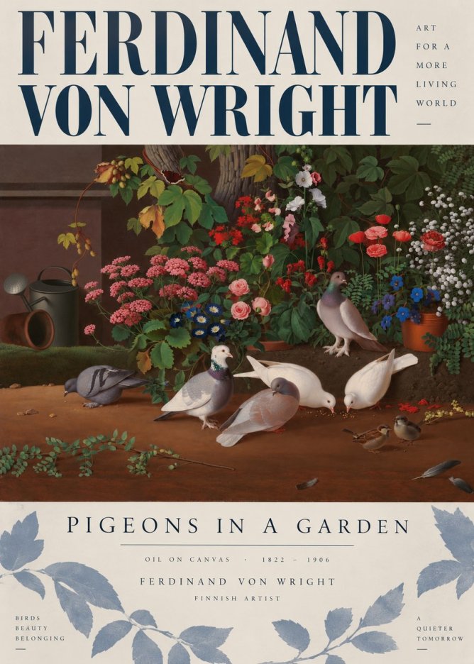 Ferdinand von Wright Pigeons and Flowers No5 - Juliste