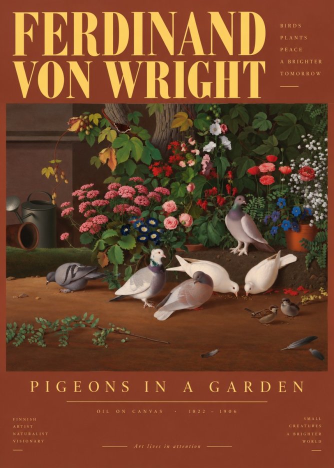 Ferdinand von Wright Pigeons and Flowers No6 - Juliste
