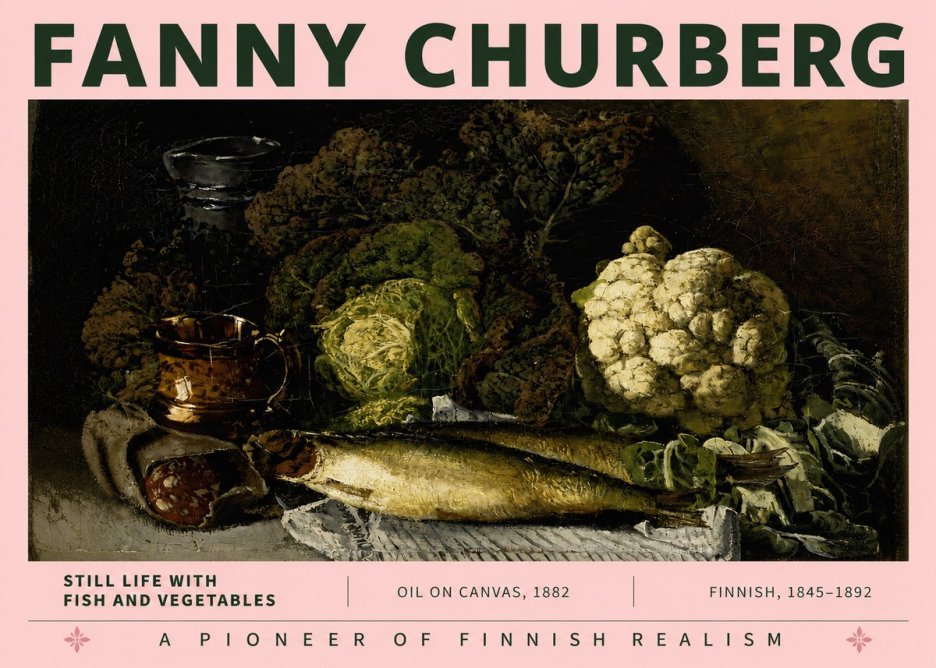 Fanny Churberg Still Life with Fish and Vegetables No3 - Juliste