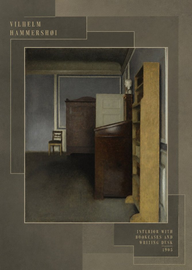 Vilhelm Hammershøi Interior with Bookcases and Writing Desk No5 - Juliste