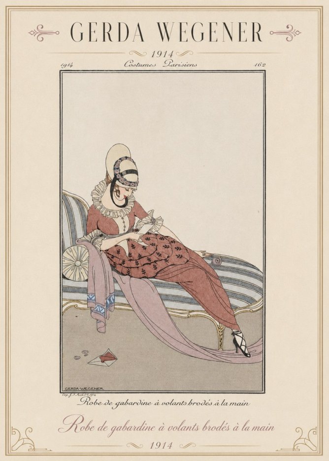 Gerda Wegener Robe De Gabardine À Volants Brodés À La Main II No1 - Juliste