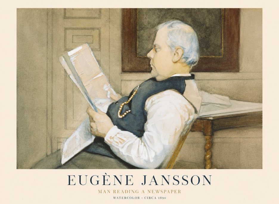 Eugène Jansson Man Reading a Newspaper No1 - Juliste