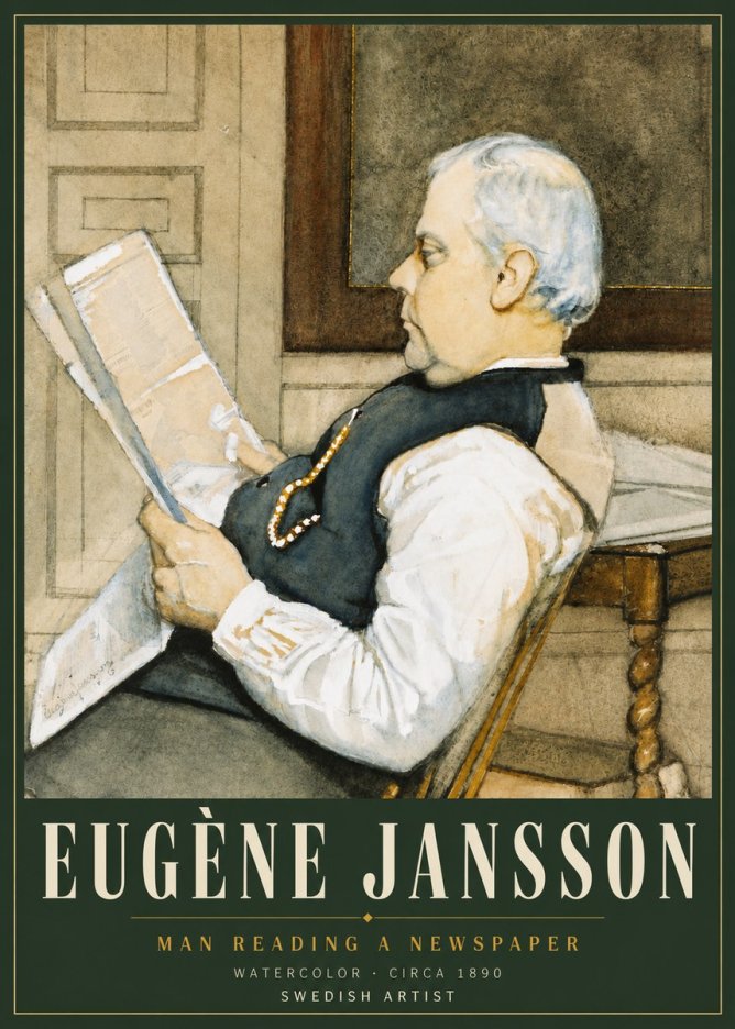 Eugène Jansson Man Reading a Newspaper No4 - Juliste