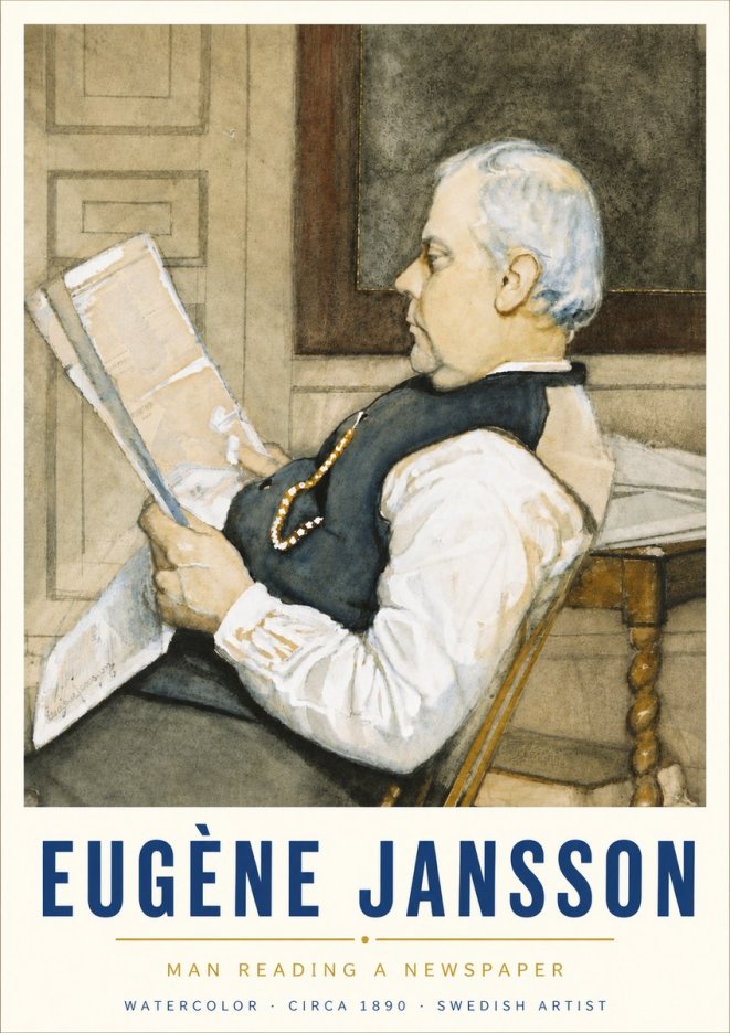 Eugène Jansson Man Reading a Newspaper No5 - Juliste