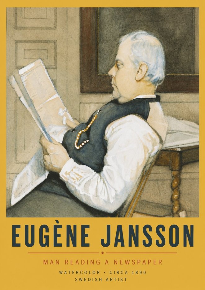 Eugène Jansson Man Reading a Newspaper No6 - Juliste
