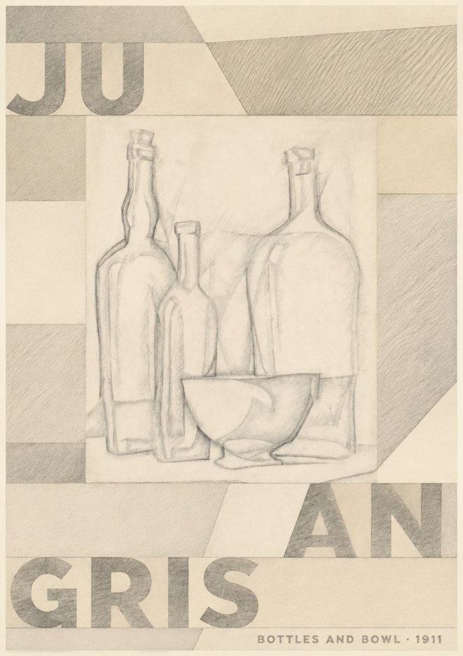 Juan Gris Bottles and Bowl No4 - Juliste