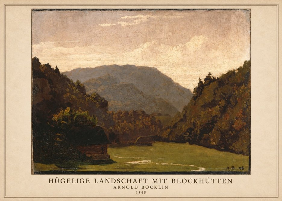 Arnold Böcklin Hügelige Landschaft Mit Blockhütten No1 - Juliste