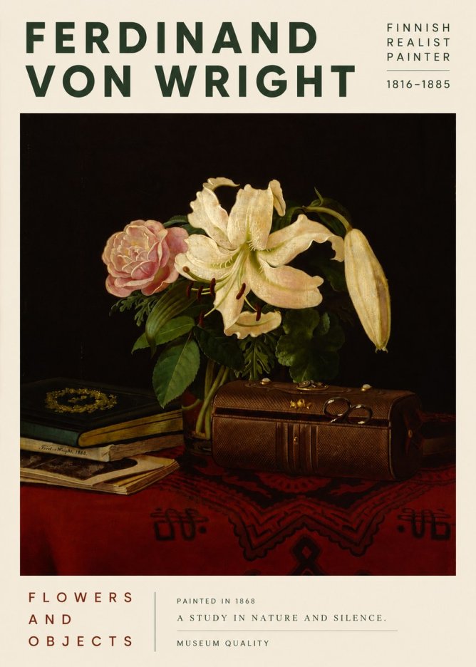 Ferdinand von Wright Flowers and Objets No3 - Juliste