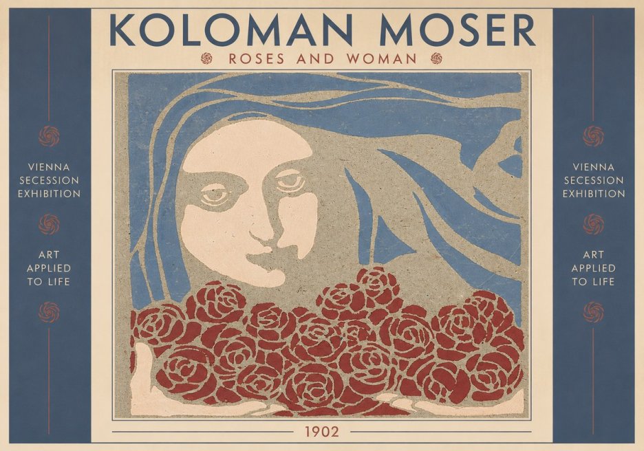 Koloman Moser Roses and Woman No2 - Juliste