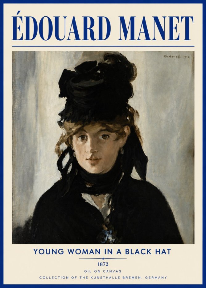 Édouard Manet Young Woman in a Black Hat I No5 - Juliste