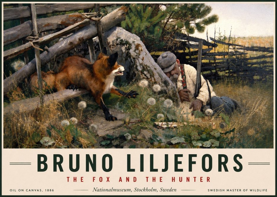 Bruno Liljefors The Fox and the Hunter No2 - Juliste