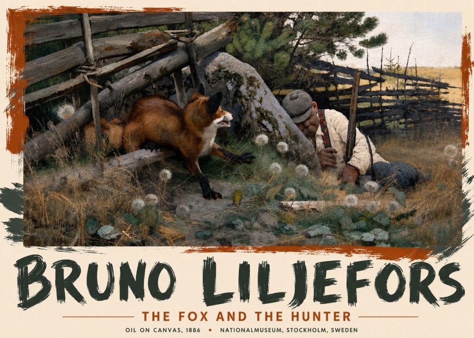 Bruno Liljefors The Fox and the Hunter No3 - Juliste