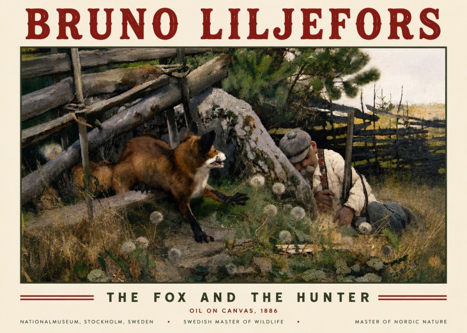 Bruno Liljefors The Fox and the Hunter No5 - Juliste