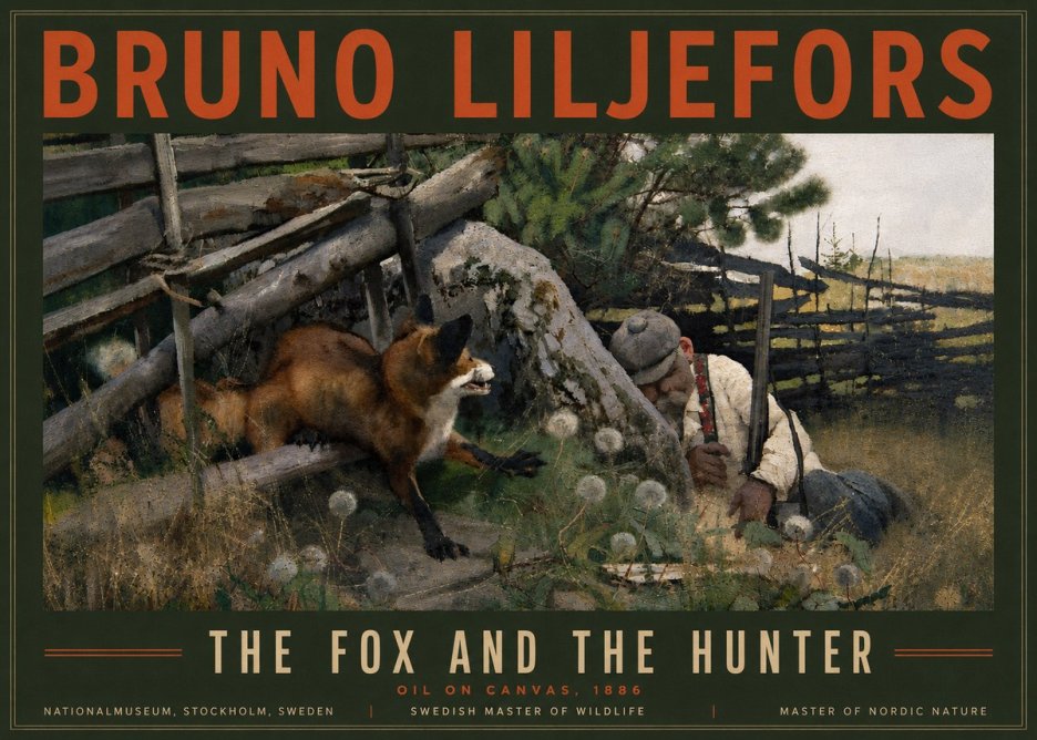 Bruno Liljefors The Fox and the Hunter No6 - Juliste