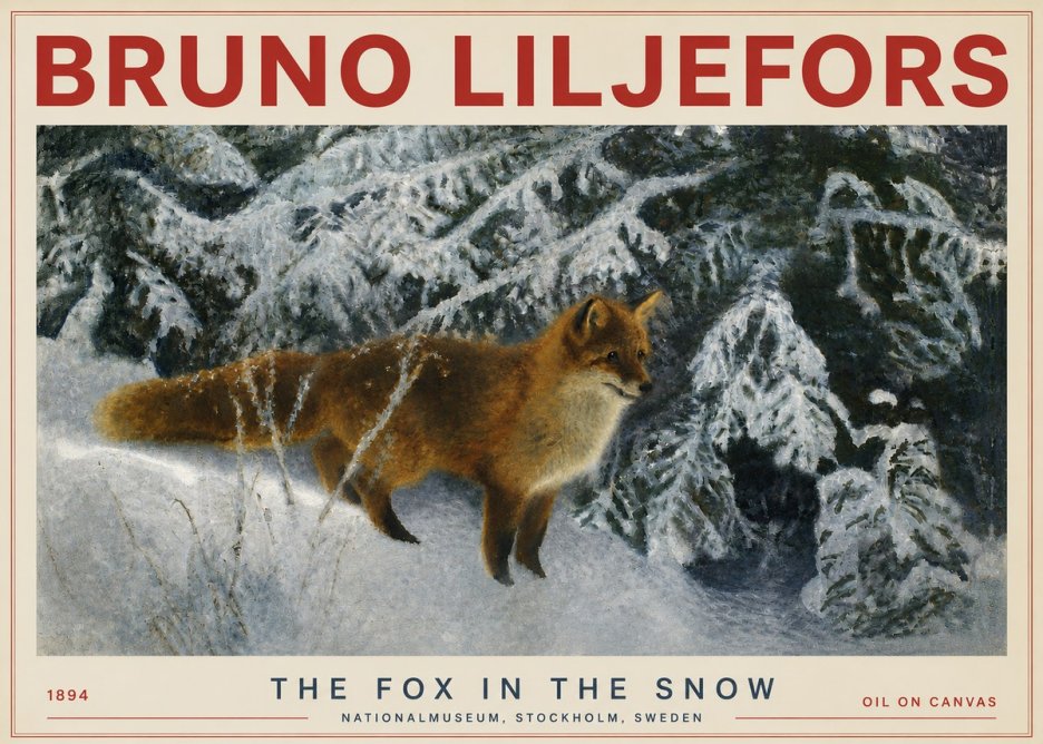 Bruno Liljefors The Fox in the Snow No4 - Juliste