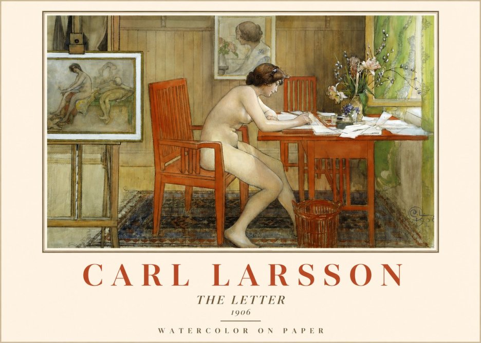 Carl Larsson Interior with a Nude Writing No2 - Juliste