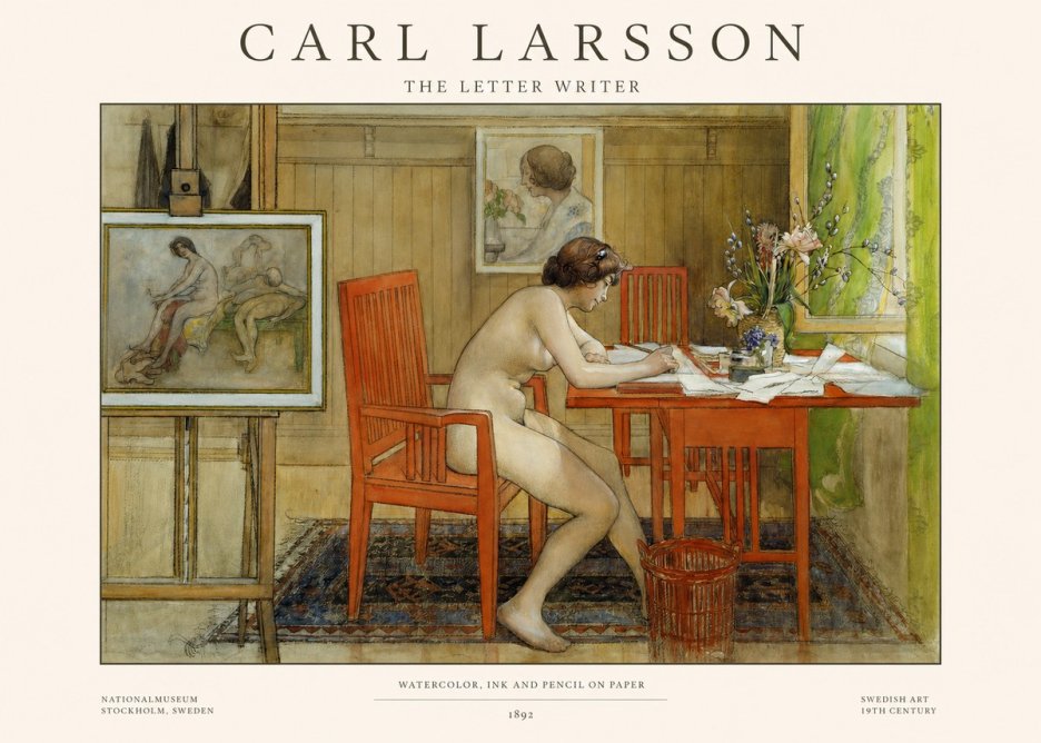 Carl Larsson Interior with a Nude Writing No4 - Juliste
