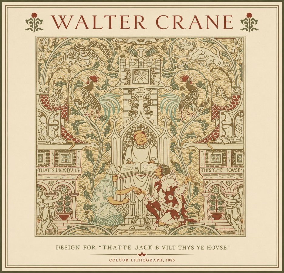 Walter Crane Design for "Thatte Jack B Vilt Thys Ye Hovse" No3 - Juliste