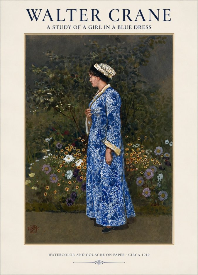 Walter Crane A Study of a Girl in a Blue Dress No1 - Juliste