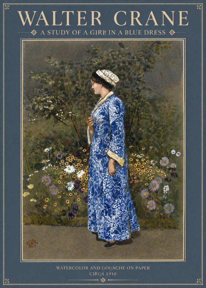 Walter Crane A Study of a Girl in a Blue Dress No2 - Juliste