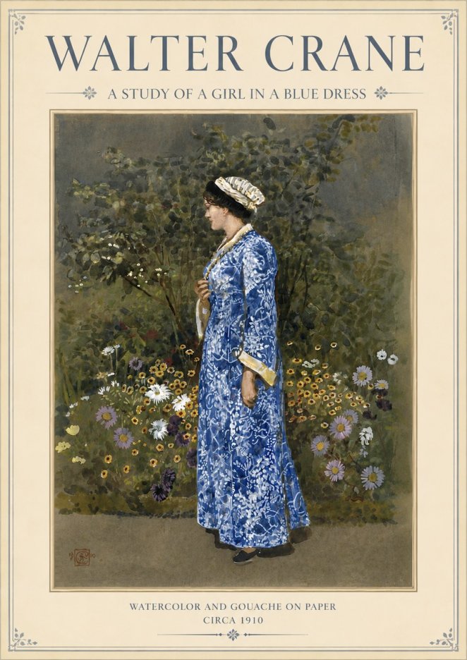 Walter Crane A Study of a Girl in a Blue Dress No3 - Juliste
