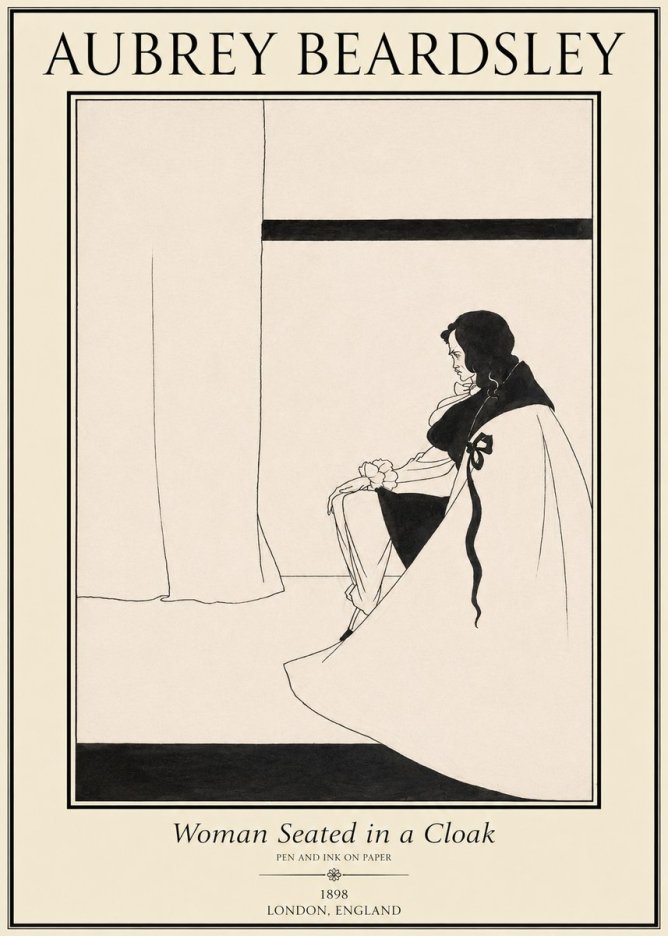 Aubrey Beardsley Woman Seated in a Cloak No1 - Juliste