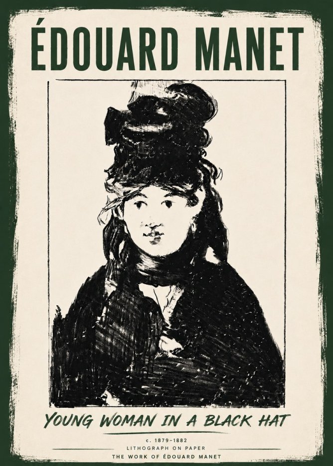 Édouard Manet Young Woman in a Black Hat II No6 - Juliste