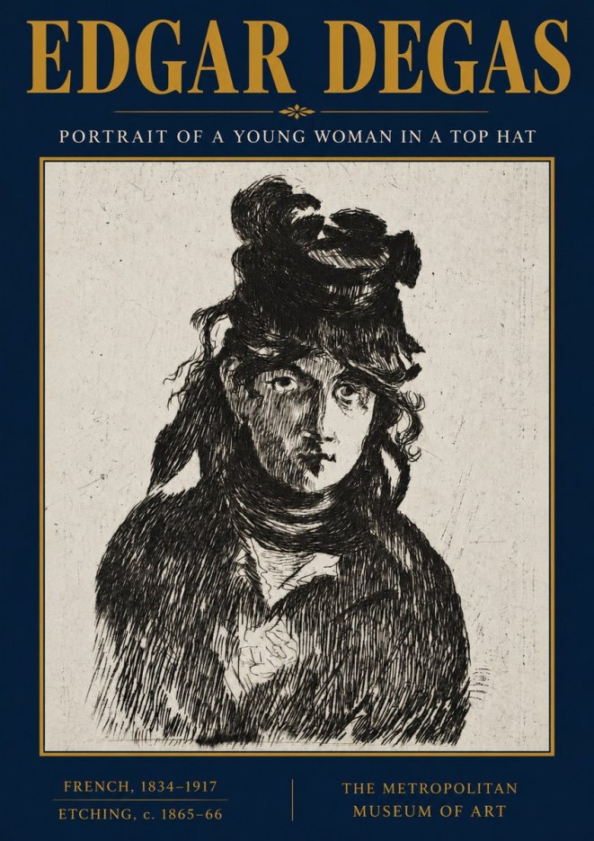 Edgar Degas Portrait of a Young Woman in a Top Hat No3 - Juliste