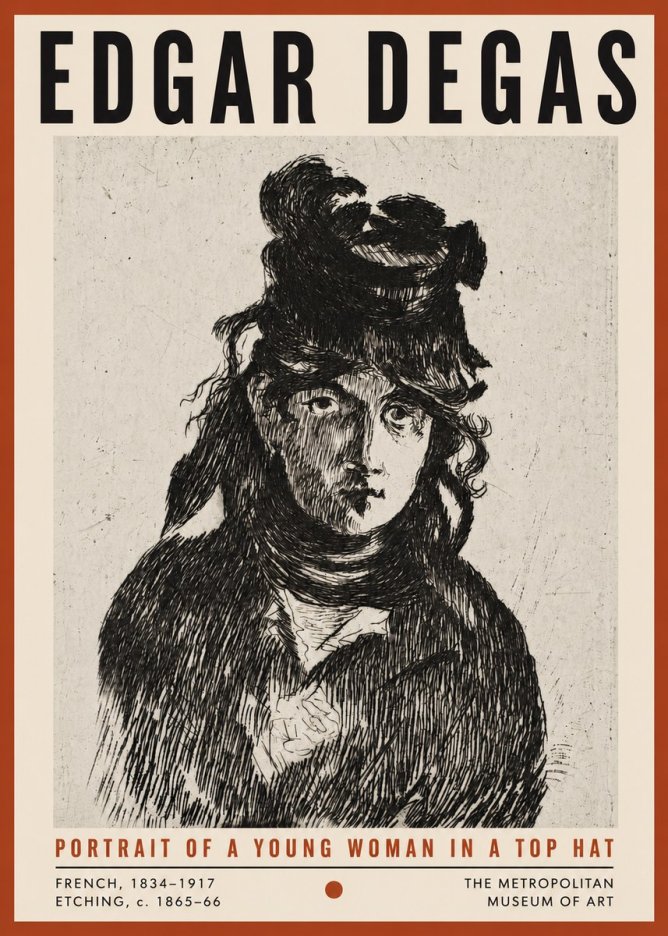 Edgar Degas Portrait of a Young Woman in a Top Hat No4 - Juliste