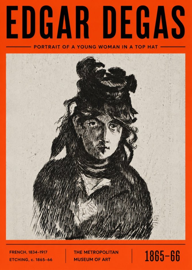 Edgar Degas Portrait of a Young Woman in a Top Hat No6 - Juliste