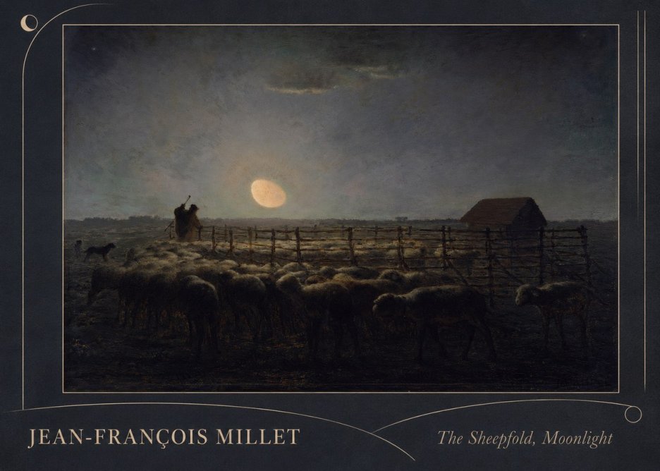 Jean-François Millet The Sheepfold, Moonlight No2 - Juliste