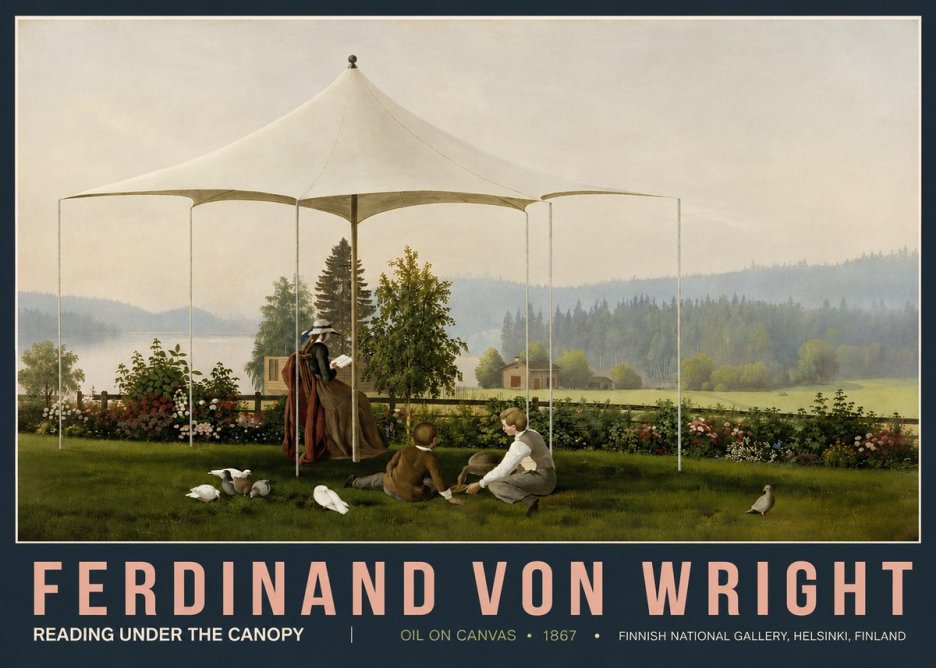 Ferdinand von Wright Reading Under the Canopy No5 - Juliste