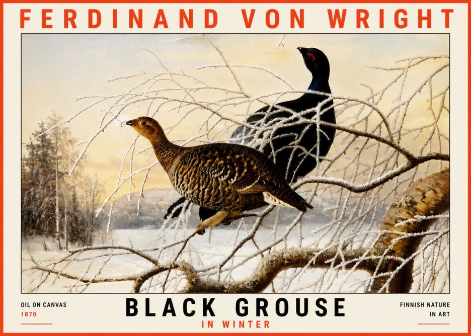 Ferdinand von Wright Black Grouse in Winter No5 - Juliste
