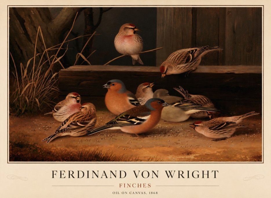 Ferdinand von Wright Finches No1 - Juliste