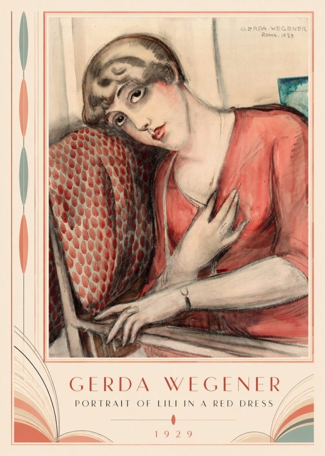 Gerda Wegener Portrait of Lili in a Red Dress No3 - Juliste