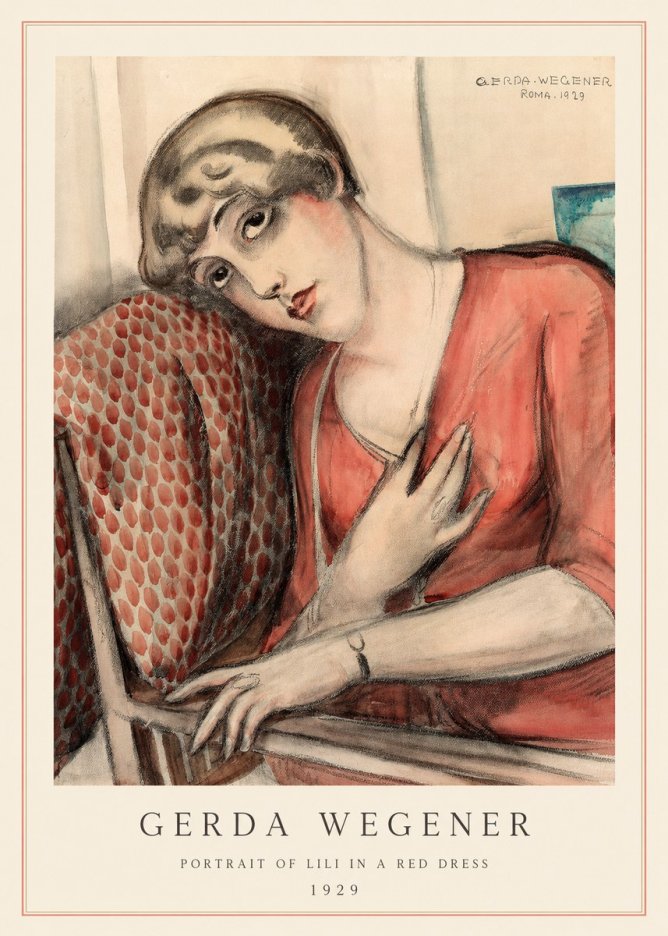 Gerda Wegener Portrait of Lili in a Red Dress No4 - Juliste