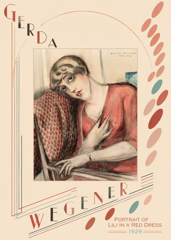 Gerda Wegener Portrait of Lili in a Red Dress No6 - Juliste