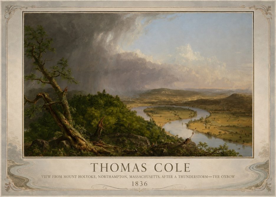 Thomas Cole View from Mount Holyoke, Northampton, Massachusetts, After a Thunderstorm—the Oxbow II No6 - Juliste