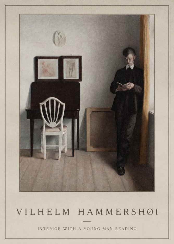 Vilhelm Hammershøi Interior with a Young Man Reading No1 - Juliste