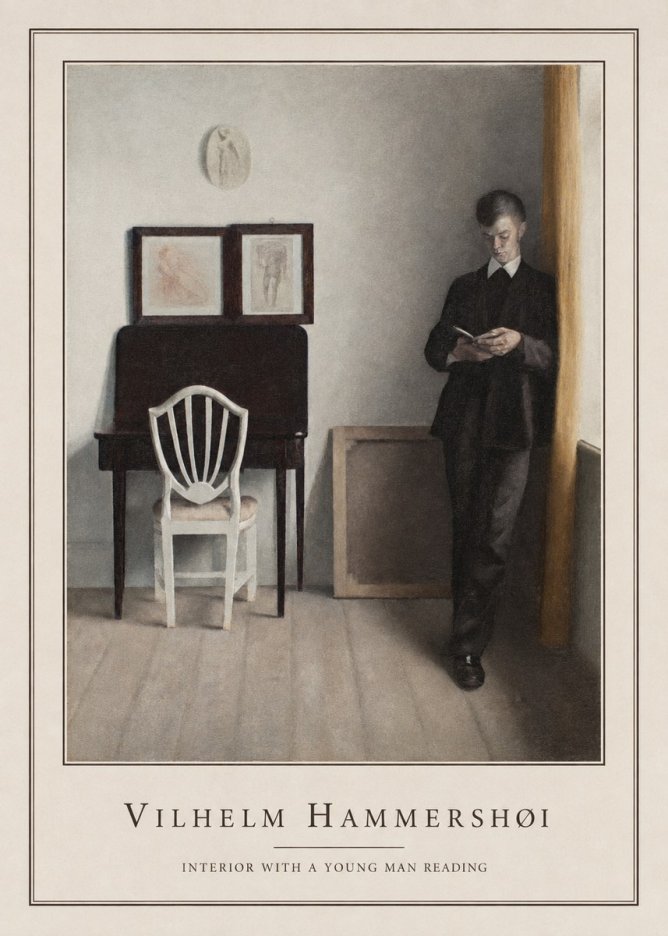 Vilhelm Hammershøi Interior with a Young Man Reading No4 - Juliste