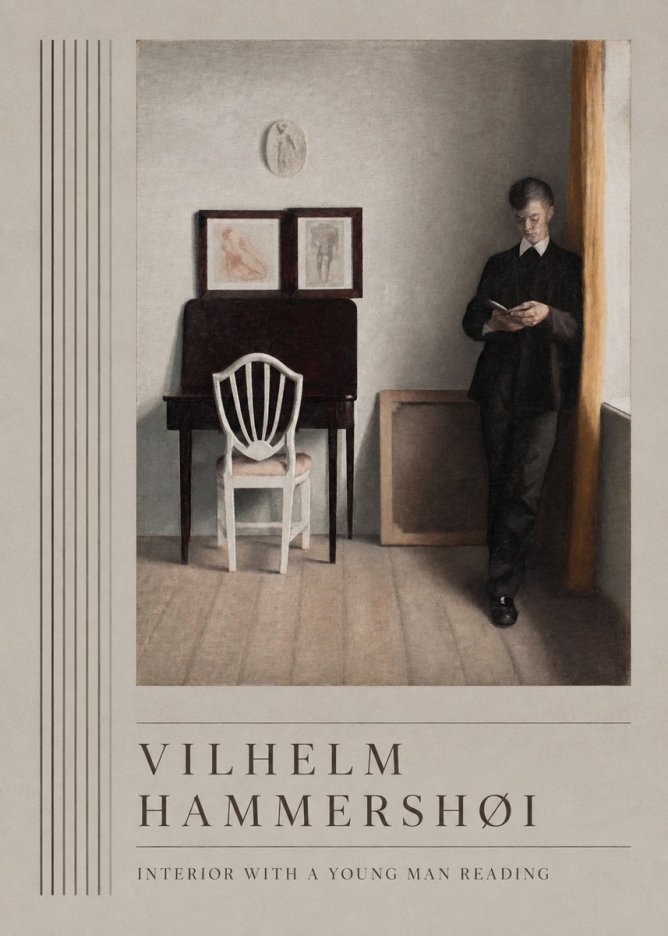 Vilhelm Hammershøi Interior with a Young Man Reading No5 - Juliste