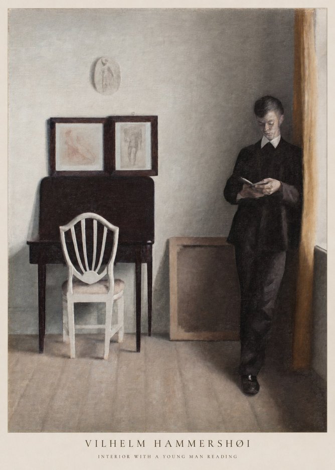 Vilhelm Hammershøi Interior with a Young Man Reading No6 - Juliste