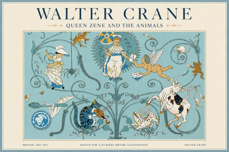 Walter Crane Queen Zene and the Animals No1 - Juliste