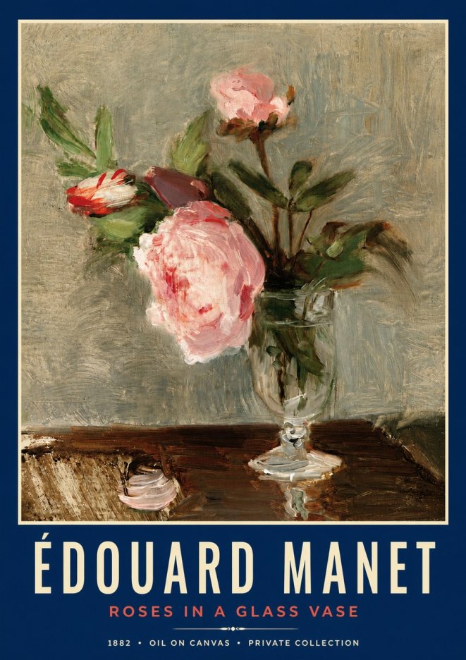Édouard Manet Roses in a Glass Vase No3 - Juliste