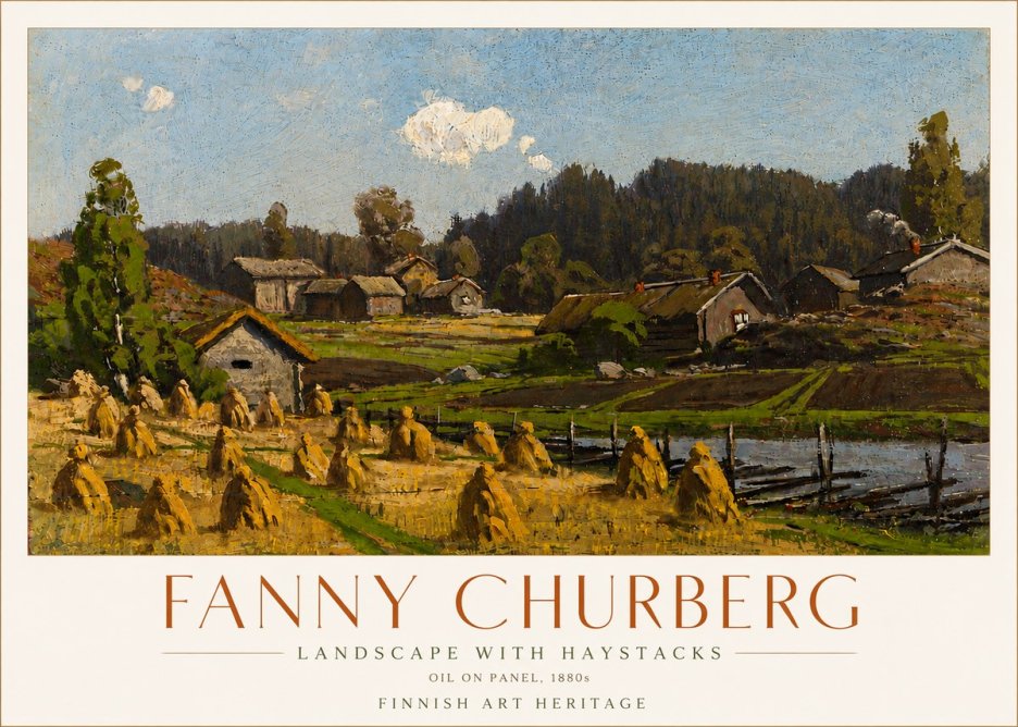Fanny Churberg Landscape with Haystacks No6 - Juliste