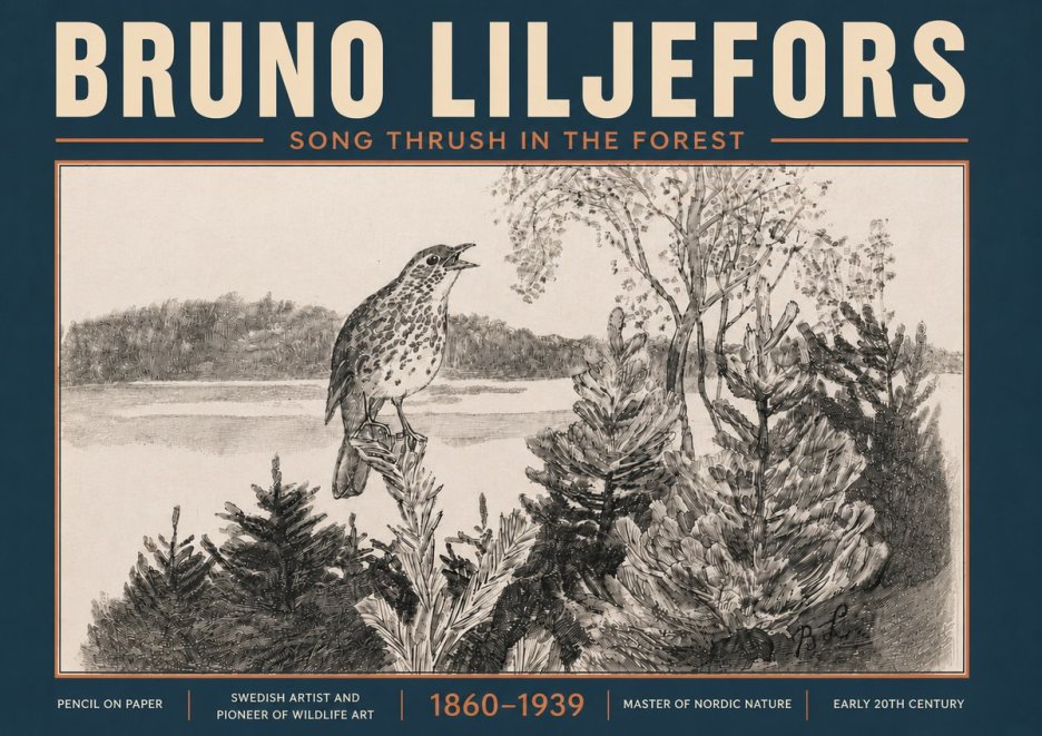 Bruno Liljefors Song Thrush in the Forest No6 - Juliste