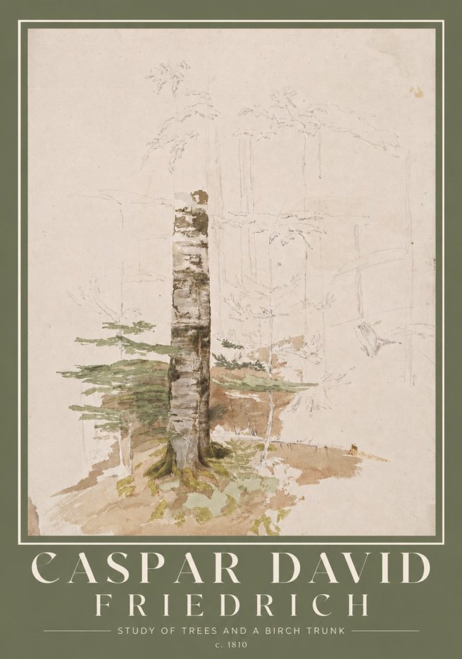 Caspar David Friedrich Study of Trees and a Birch Trunk No2 - Juliste